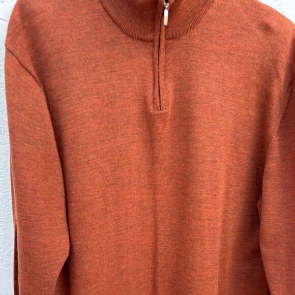 Mario Gilbert Mens  1/4 Zip Turtleneck Sweater Rust Size Large 💯 merino - Picture 8 of 11